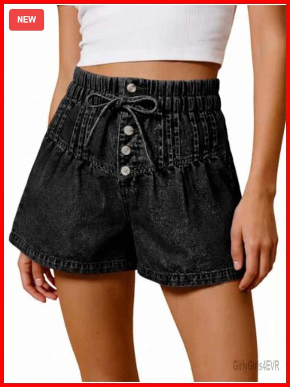 Flowy Denim Shorts Drawstring Pleated Baggy Jean Skorts